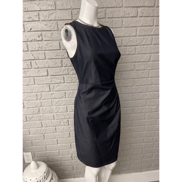 Maggy London Women Stretchy Ruched  Sheath Dress With Yellow Back Zipper Size 4 - Picture 8 of 12